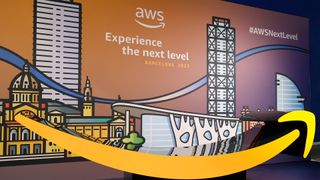 The Amazon Web Services (AWS) logo pictured at Mobile World Congress 2023 in Barcelona.